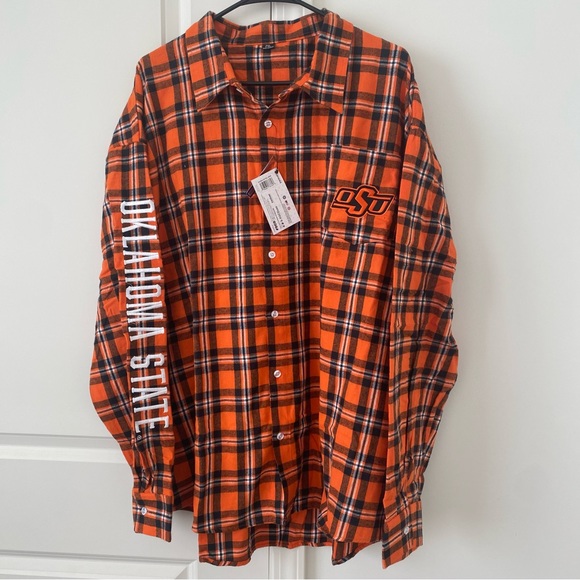 FOCO Oaklahoma State University Plaid Button Down Shirt Flannel Size 2XL Men NWT - Picture 3 of 11